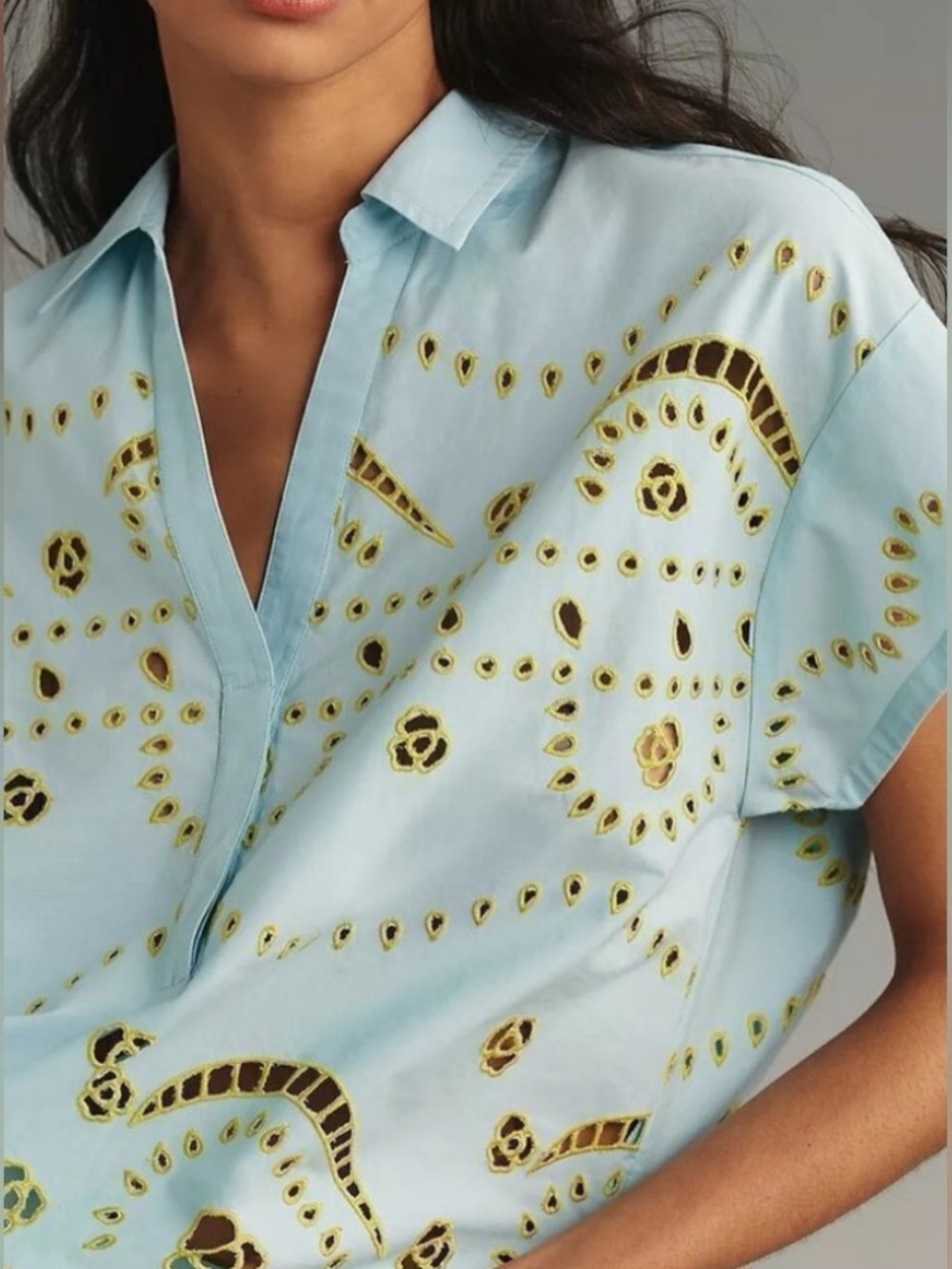 Anthropologie Maeve Embroidered Eyelet Floral Pullover Top - Picture 2 of 12